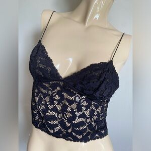 Intimately Free People XS black floral lace longline bralette